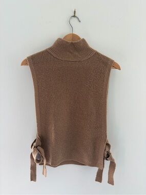 H&M Tan Cashmere/Wool Sleeveless Turtleneck Grandpa Knit Vest with Side Ties, OS